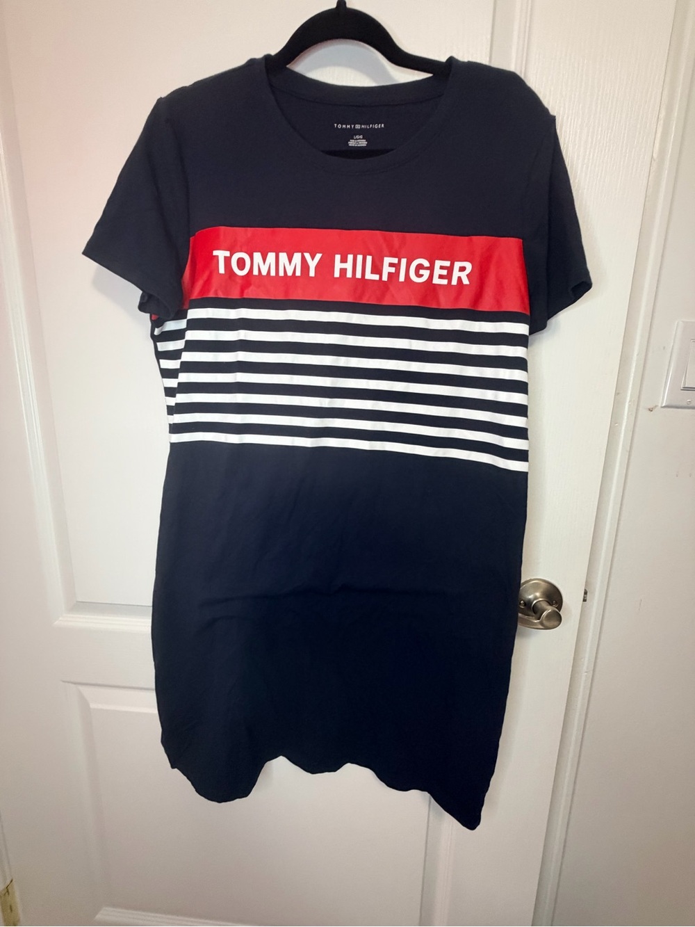 Tommy Hilfiger Navy, Red & White Striped Logo Tee dress